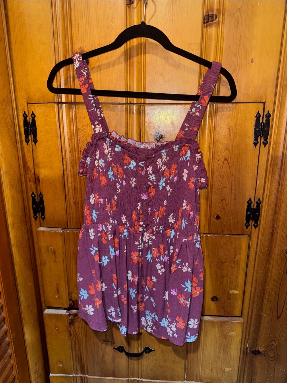 torrid Plum Floral Smocked Top with Coral & Sky Accents